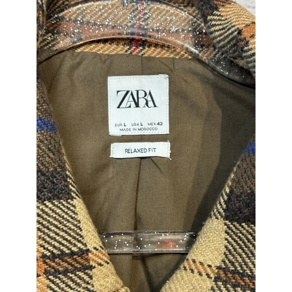 ZARA Men’s Textured Flannel Multi Brown Jacket Fall Coat Size Large